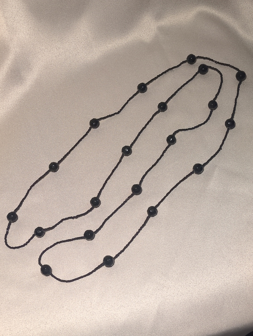 Black Beaded Long Necklace